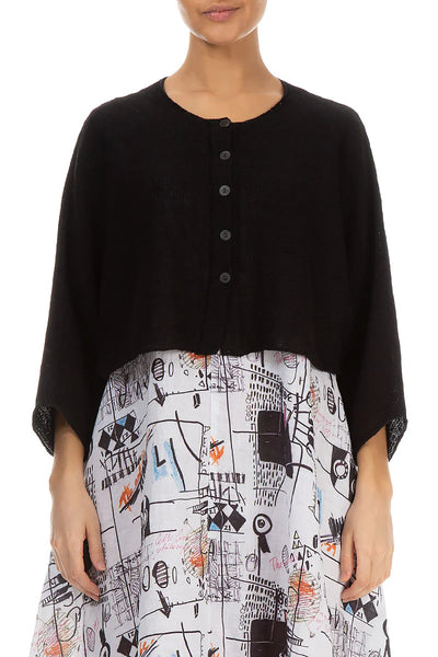 LINEN KNIT CROPPED CARDIGAN - BLACK - ONE LEFT in size M!