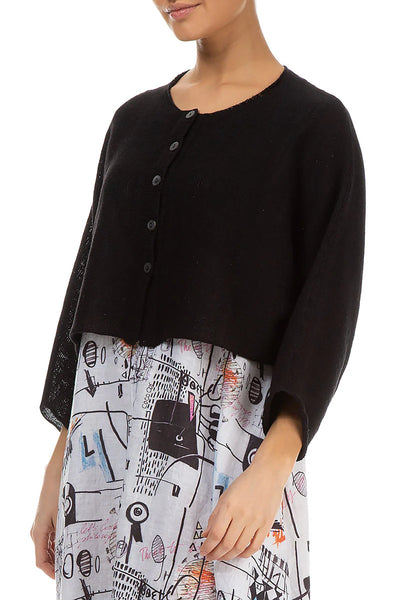 LINEN KNIT CROPPED CARDIGAN - BLACK - ONE LEFT in size M!