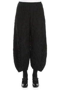 CRINKLED SILK LINEN PANTS - BLACK