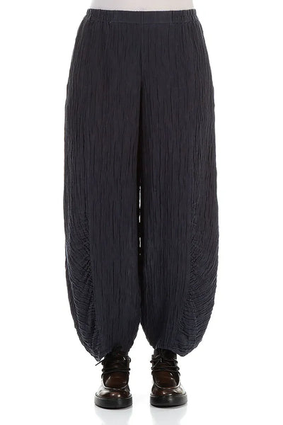 CRINKLED SILK LINEN PANTS - GRAPHITE