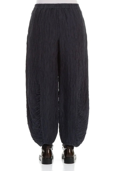 CRINKLED SILK LINEN PANTS - GRAPHITE