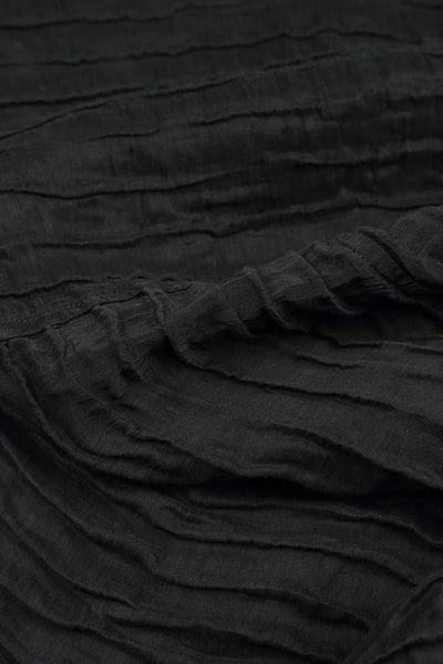 CRINKLED SILK LINEN PANTS - BLACK