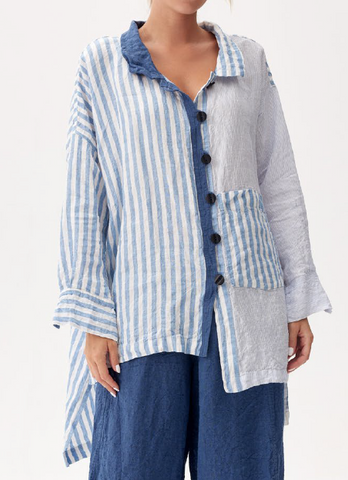 STRIPE LINEN BLOUSE