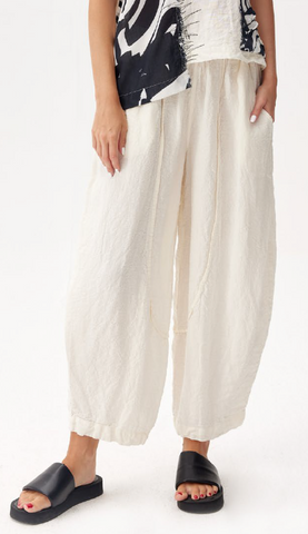 WHITE CRINKLE LINEN PANTS