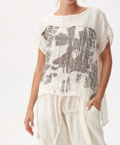 ABSTRACT PRINT LINEN TOP