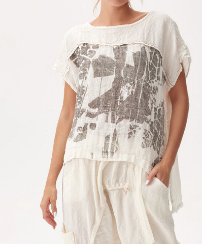 ABSTRACT PRINT LINEN TOP