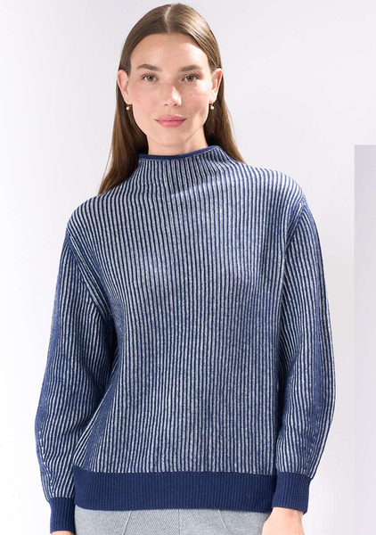 RIBBED TWO TONE 100% CASHMERE SWEATER