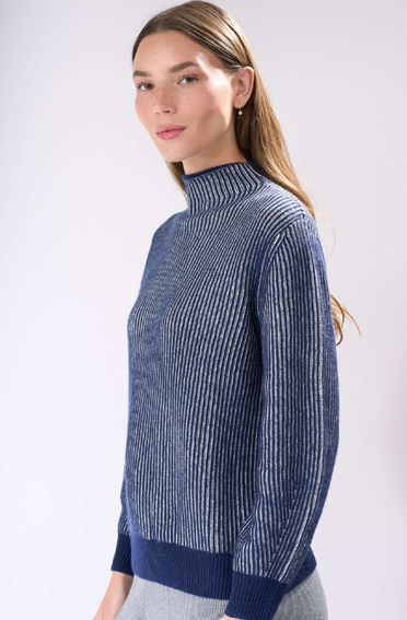 RIBBED TWO TONE 100% CASHMERE SWEATER