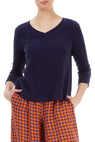 CRINCLED LINEN NAVY TOP - ONE LEFT in size S!