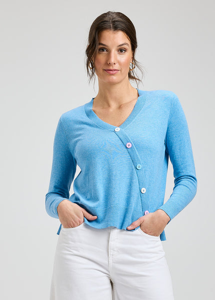 BUTTON ANGLE COTTON/SILK SWEATER