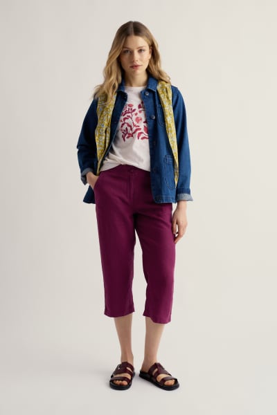 CROPPED LINEN PANTS - PEONY