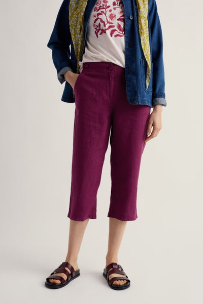 CROPPED LINEN PANTS - PEONY