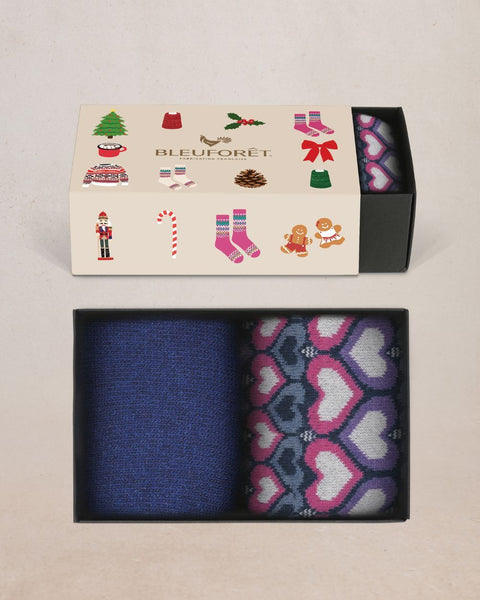 COZY SOCKS GIFT BOX - HEARTS/NAVY