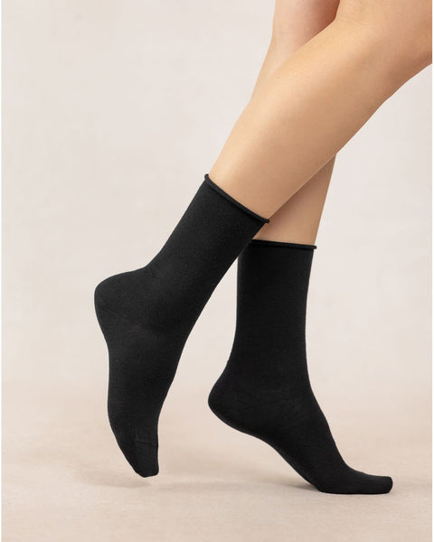 COTTON LINED WOOL SOCKS - BLACK