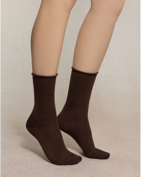 COTTON LINED WOOL SOCKS - CHOCOLATE