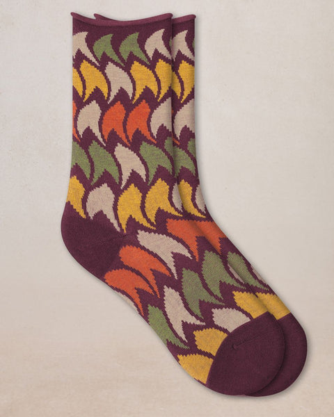 VELVET COTTON SOCKS - WAVY FEATHERS PLUM