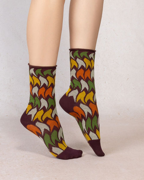 VELVET COTTON SOCKS - WAVY FEATHERS PLUM