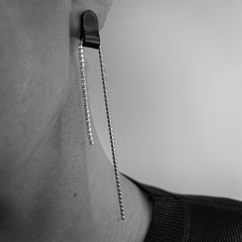 Rhinestone Dangle Leather Earrings