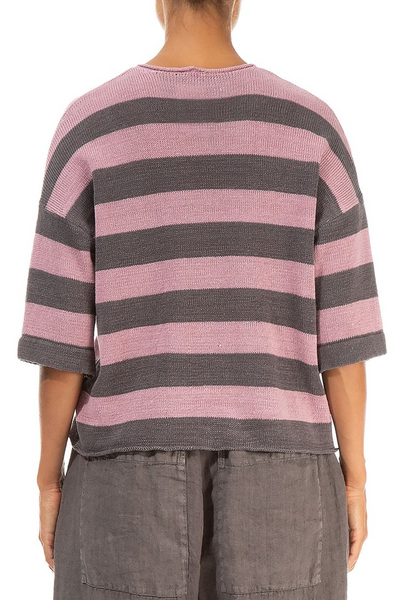STRIPE MAUVE PINK LINEN KNIT TOP