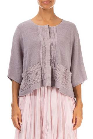 PINTUCK GREIGE LINEN CARDIGAN