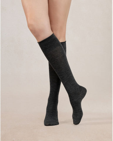 MERINO WOOL KNEE HIGH SOCKS - CHARCOAL