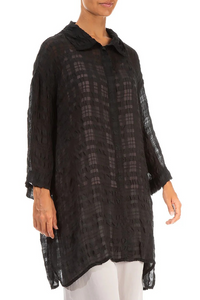 BLACK TEXTURED SILK SHIRT