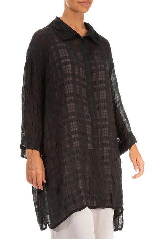 BLACK TEXTURED SILK SHIRT