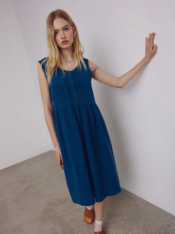 BEACHLEY LINEN DRESS - DENIM BLUE-LAST ONE, size S