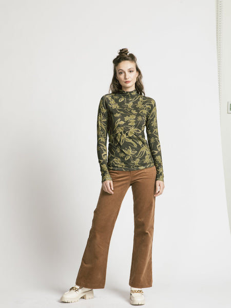 REBECCA TURTLENECK - OLIVE GREEN FLORAL