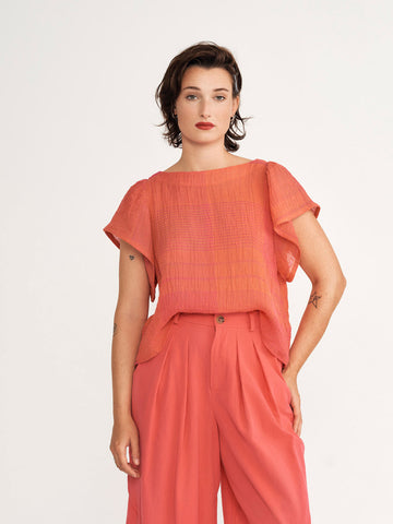 SAFFRON LINEN TOP - ORANGE FUCHSIA