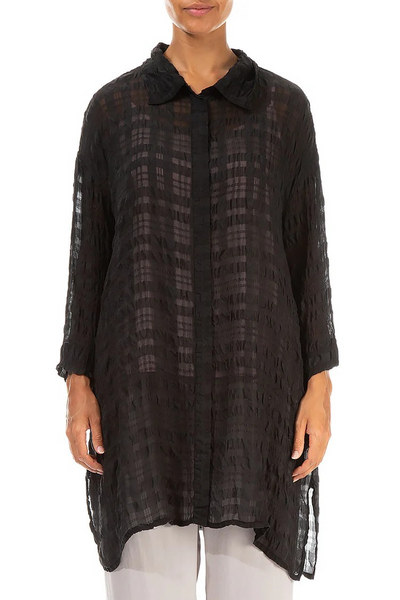 BLACK TEXTURED SILK SHIRT
