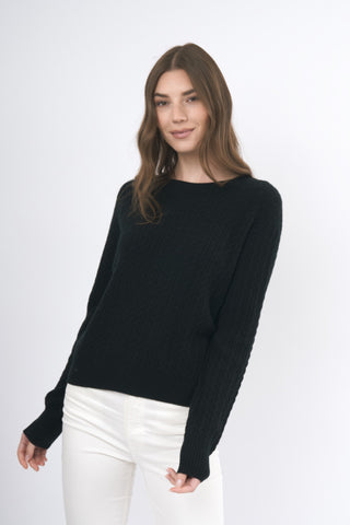 BLACK CABLE KNIT CASHMERE SWEATER