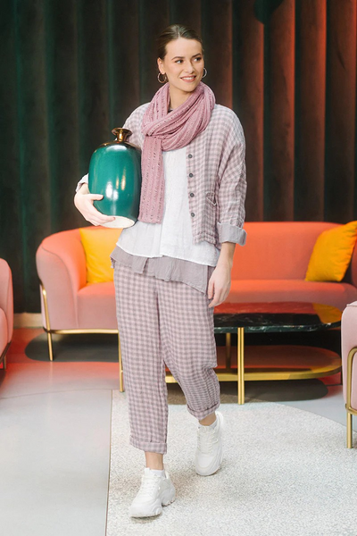 PINK CHECK LINEN JACKET