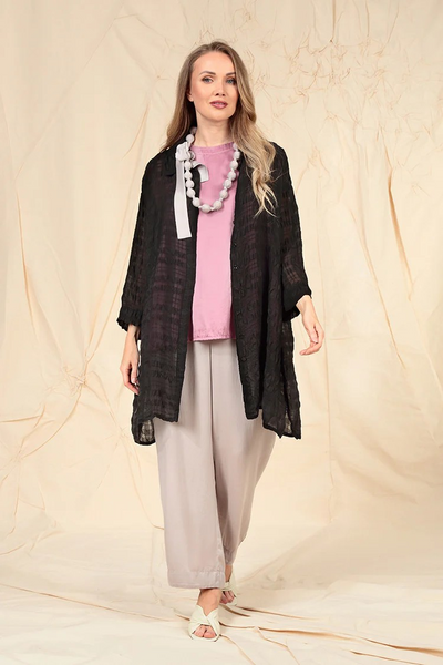 BLACK TEXTURED SILK SHIRT