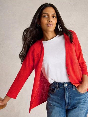 NARIA COTTON/LINEN CARDI - RED