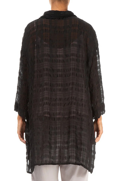 BLACK TEXTURED SILK SHIRT