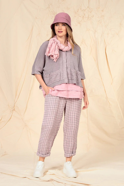 PINTUCK GREIGE LINEN CARDIGAN - ONE LEFT!